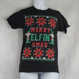 Jem Young Men's Funny Merry Elfin' Ugly Christmas Graphic-Print T-Shirt, Black